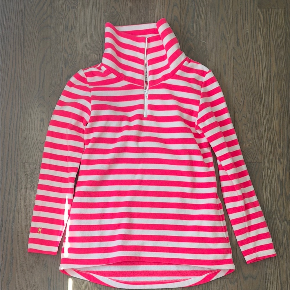 Dudley Stephens Pink & White Striped Half-Zip Funnel Neck Pullover